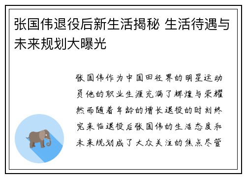 张国伟退役后新生活揭秘 生活待遇与未来规划大曝光