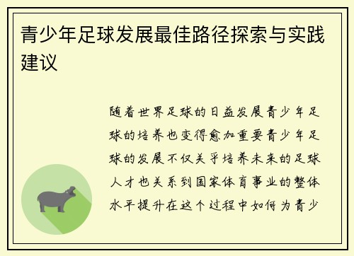 青少年足球发展最佳路径探索与实践建议