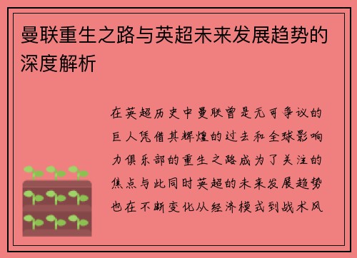 曼联重生之路与英超未来发展趋势的深度解析