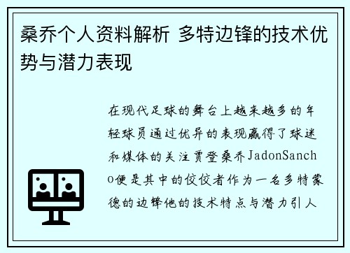 桑乔个人资料解析 多特边锋的技术优势与潜力表现